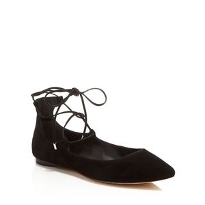 Sigerson Morrison Black Suede Lace-up Ballet Flats